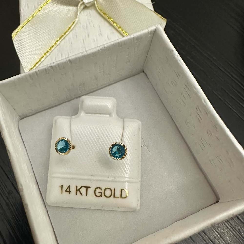 14K Solid Yellow Gold Birthstone Stud Pushback Earrings